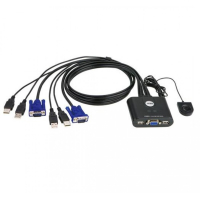 ATEN KVM-kytkin, 1 pääte ohjaa 2 tietokonetta, HD15/USB, kaapelit mukana, 0,9m