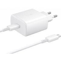 Samsung 45W Super Fast Charging 2.0 matkalaturi, Type-C -kaapelilla, PD 3.0, valkoinen