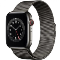 Apple Watch 44mm Series 6 GPS + Cellular 4G LTE älykello, grafiitinharmaa ruostumaton teräskuori sekä grafiitinharmaa milanolaisranneke M09J3KS/A