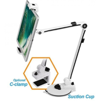 Puhelimen tai tabletin yleispidike, 4" - 12,2", puristin- tai imukuppikiinnitys, kääntyy 360 astetta, musta, pöytäteline, Deltaco