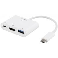 USB-C-telakointiasema, HDMI/USB-A/USB-C, 60 W USB-C PD, valkoinen DELTACO