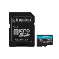 KINGSTON 128GB microSDXC, luku 170 MB/s, kirjoitus 90 MB/s, Canvas Go Plus 170R A2 U3 V30 Card