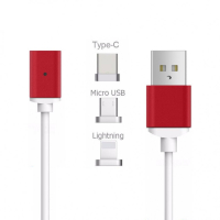 Magneettinen Latausjohto USB-C / Micro USB / Lightning Punainen