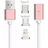 Magneettinen Latausjohto USB-C / Micro USB / Lightning Ruusukulta