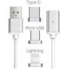 Magneettinen Latausjohto USB-C / Micro USB / Lightning Hopea