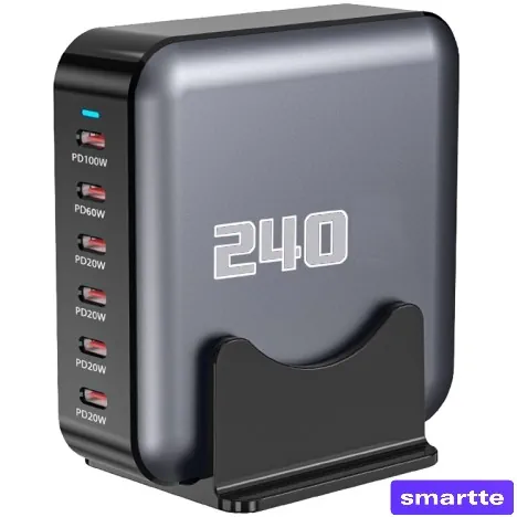 Smartte 240 W GaN 5x USB-C / 3x USB-A / Type-C Multi pöytälaturi 8 porttia