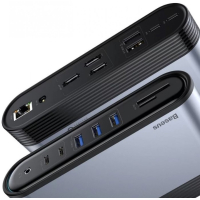 Baseus 17-in-1 Universal Hub, RJ45, 3x HDMI, 2x USB 2.0, PD+PC, kuuloke, 2x USB-C, 3x USB 3.0, Telakka tietokoneille, Maceille, iMacille, Mac Mini/Studio- ja Chromebookeille