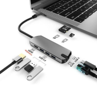 Smartte 8-in-1 USB-C/Type-C HDMI, 3X USB-A, SD / TF Gigabit Ethernet-portti telakointiasema Keskitin HDMI 4K 60Hz