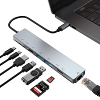 Smartte 8-in1 USB-C HUB, USB-C x2, USB-A 3.0x2+ SD+TF+ HDMI+RJ-45+ Type-C 100W