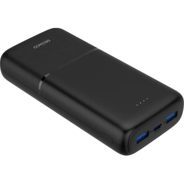 Deltaco Powerbank pikalatauksella, 3 porttia, 2x USB-A 18W, 1x USB-C PD 20W, 20 000 mAh musta