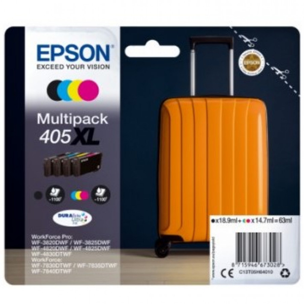 EPSON 405XL 4-väriä paketissa, jopa 1100 sivua, DURABRITE ULTRA INK, alkuperäinen