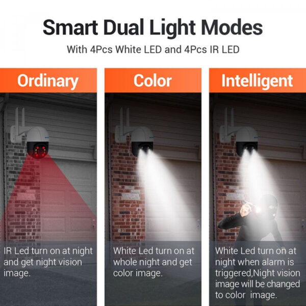 ESCAM QF518 5MP Smart WiFi IP-kamera, Ai henkilö tunnistus / Automaattinen seuranta / Yönäkö kaksoisvaloilla, Kaksisuuntainen Audio / MicroSD, IP66, ONVIF, iCsee APP - Image 6