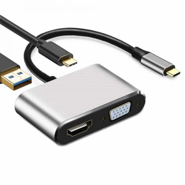 Smartte USB-C 4in1 adapteri, HDMI, VGA, USB-A USB3.0, USB-C