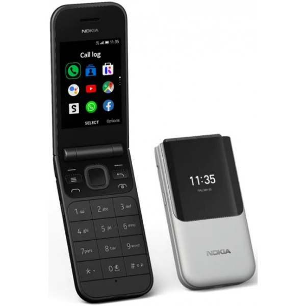 Nokia 2720 Flip harmaa, 2Mpix, 2,8“ +1,3“ näytöt, KaiOS älypuhelinominaisuuksilla.