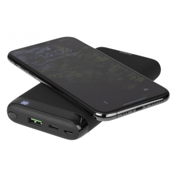 Deltaco Langaton varavirtalähde, 10 000 mAh, pikalataus, Qi-sertifiointi, musta