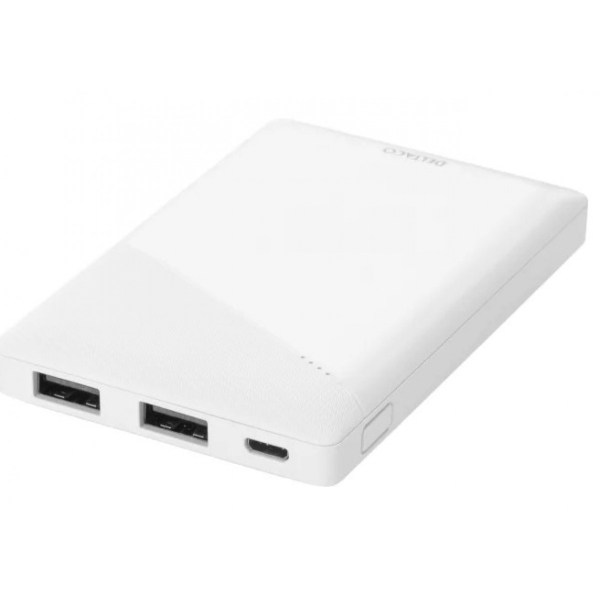 Deltaco PB-A1000 5000 mAh varavirtalähde 2,1 A, 10,5 W, 18,5 Wh, 2 x USB-A, valkoinen