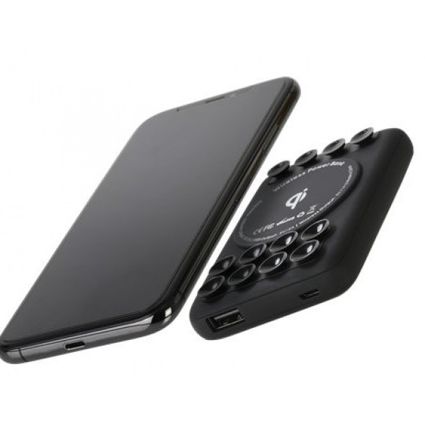 DELTACO varavirtalähde 5000 mAh, Qi 5W, imukuppi, 1x USB-A, Micro USB