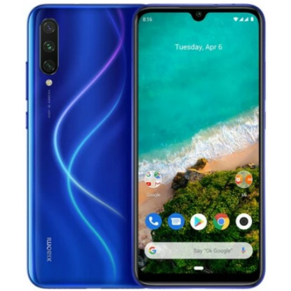 Xiaomi Mi A3 -Android-puhelin Dual-SIM, 4/64 Gb, sininen käytetty takuu 1kk