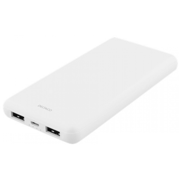 Varavirtalähde, 10000 mAh, 2 x USB-A, 2,1A, LED-merkkivalo, valkoinen Deltaco