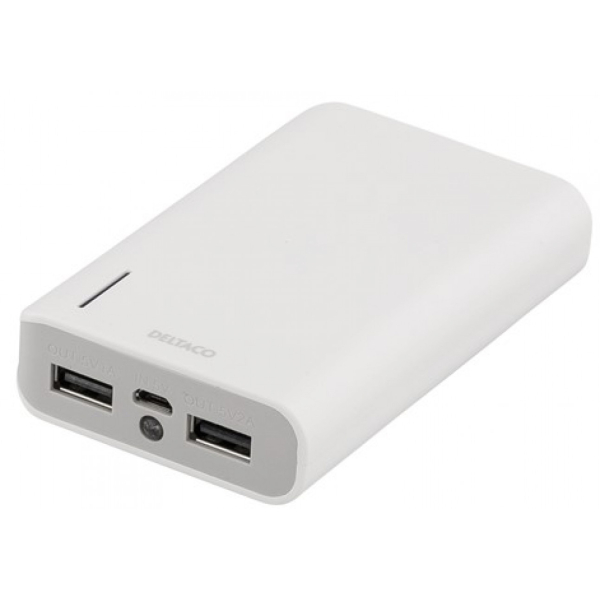 Varavirtalähde, 6000 mAh, 2A, 2xUSB, taskulamppu, valkoinen Deltaco