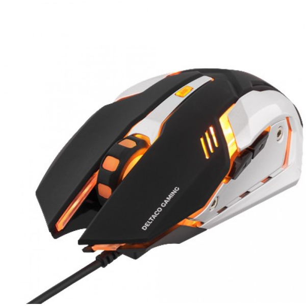 DELTACO GAMING pelihiiri, 1000 - 3200 dpi, oranssi valaistus, USB 2.0, 1,5 m kaapeli, optinen,  musta