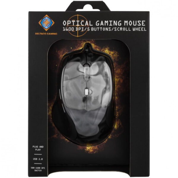 DELTACO GAMING optinen hiiri, 500 - 1600 dpi, 6 painiketta ja rulla, USB, musta, rullassa LED-valo - Image 2