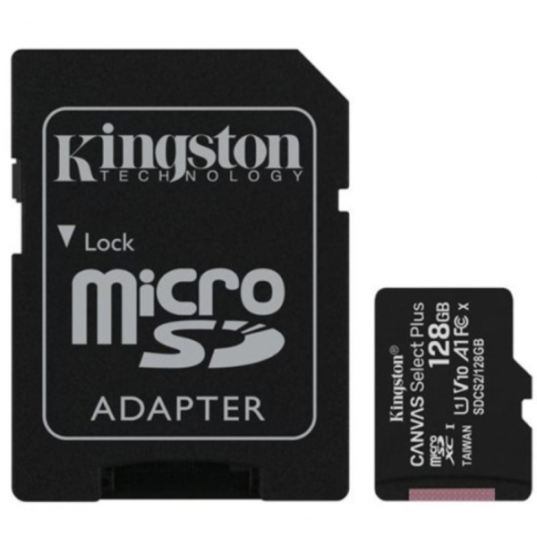 KINGSTON 128GB microSDXC 100Mbit luku Canvas Select Plus 100R A1 C10 Card + Adapteri