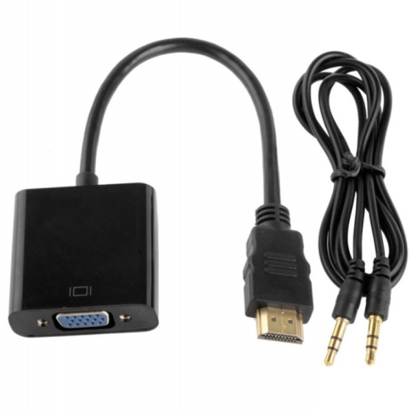 Smartte HDMI - VGA ja ääni-sovitin, 19-pin uros - 15-pin naaras ja 3,5mm naaras äänen ulostulo, 1080p, 0,2m, musta