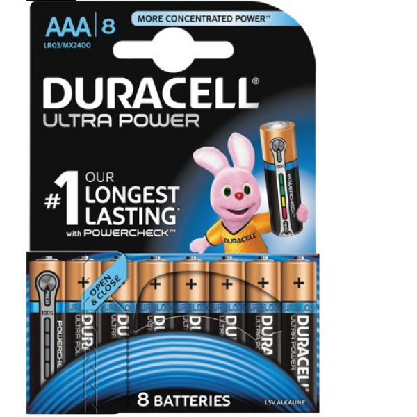 Duracell Ultra Power AAA patterit, 8 kpl, alkaline, pitkäikäinen