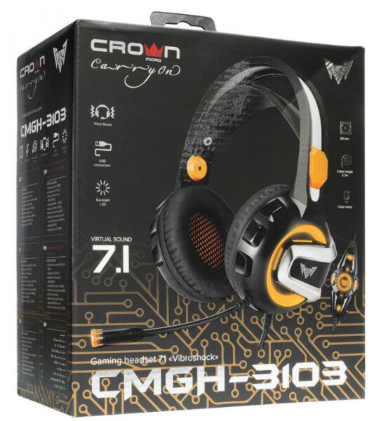Pelikuulokkeet 7.1 USB CMGH-3103 PC CrownMicro Oranssi LED - Image 2
