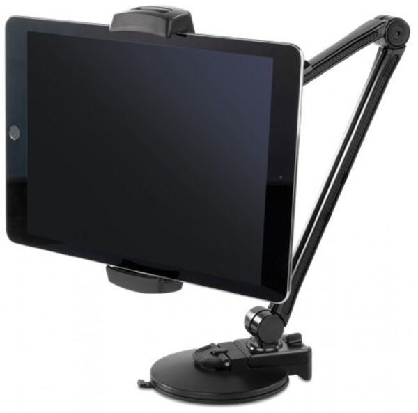 Puhelimen tai tabletin yleispidike, 4" - 12,2", puristin- tai imukuppikiinnitys, kääntyy 360 astetta, musta, pöytäteline, Deltaco - Image 3