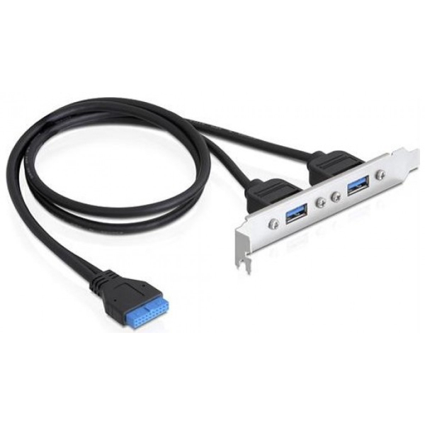 DeLOCK USB 3.0, PCI-peitelevy, 2xUSB 3.0 A naaras - 1xIDC20 uros 0,4m, sisäinen kaapeli