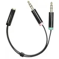 Äänisovitin 3,5mm mikrofoni uros ja 3,5mm stereo uros - 3,5mm naaras, 4-pin, 0,1m, musta DELTACO