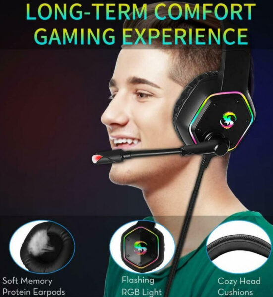 Gaming Headset RGB LED 3.5mm PC PS4 Xbox One Kubite K-15 Musta - Image 3