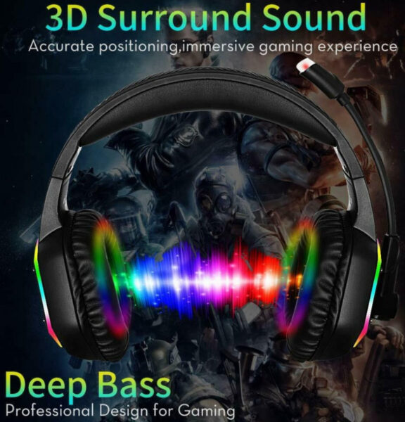 Gaming Headset RGB LED 3.5mm PC PS4 Xbox One Kubite K-15 Musta - Image 2