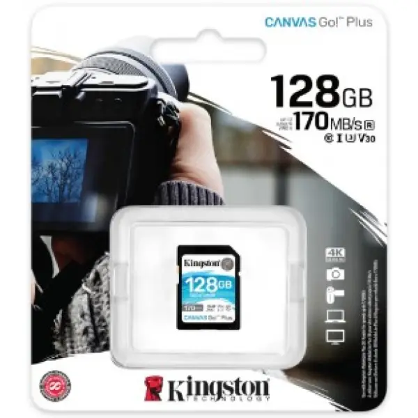 Kingston Canvas Go! Plus 128GB SDXC Class 10 170MB/s muistikortti