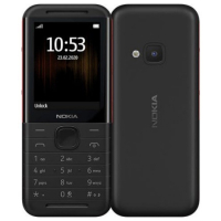 Nokia 5310 XpressMusic musta/punainen matkapuhelin, erilliset musiikkipainikkeet, eteen suunnatut kaksoiskaiuttimet