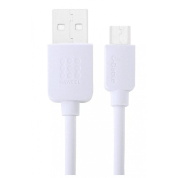 Haweel USB-A MicroUSB 2m Lataus- / Datajohto (valkoinen)