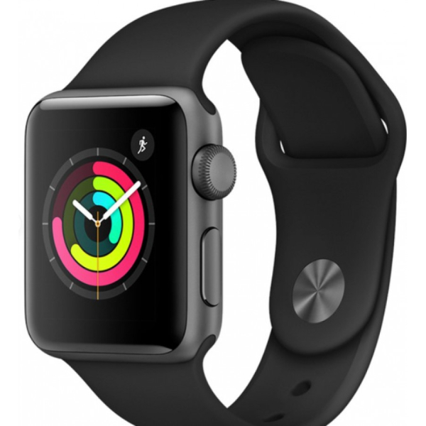 Apple Watch Series 3 GPS, 38mm Tähtiharmaa alumiinikuori ja musta urheiluranneke