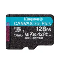 KINGSTON 128GB 200 MB/s luku, 90 MB/s kirjoitus, CANVAS GO! PLUS MICROSD CL10 UHS-I U3