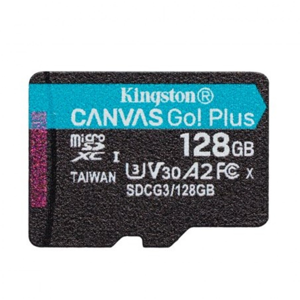 KINGSTON 128GB 200 MB/s luku, 90 MB/s kirjoitus, CANVAS GO! PLUS MICROSD CL10 UHS-I U3