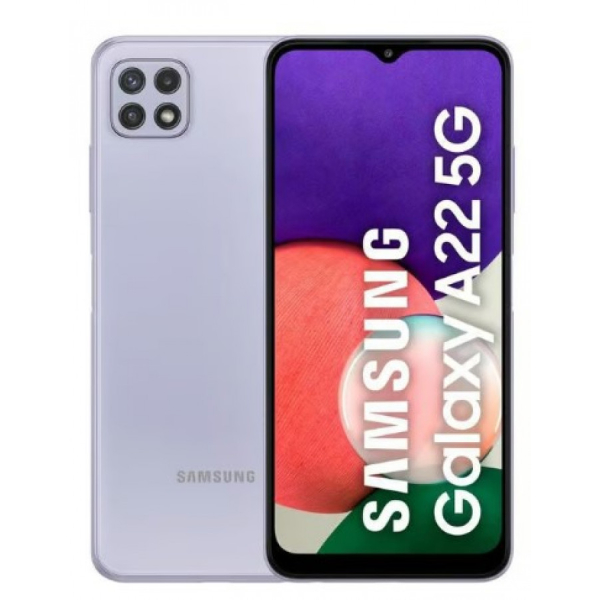 Samsung A22 5G, 64/4  käytetty takuu 1kk, takakuori huono, 6.6", 5000mAh, 48+5+2Mpix violetti