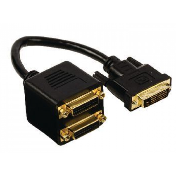 Deltaco DVI-jakajakaapeli dvi-d 24+1-nastainen uros - 2x dvi-d 24+1-nastainen naaras 0,20m