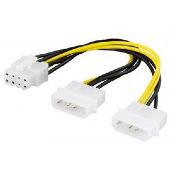 DELTACO adapterikaapeli 2xMolex 4-pin 8-pin PCI-Express 30 cm