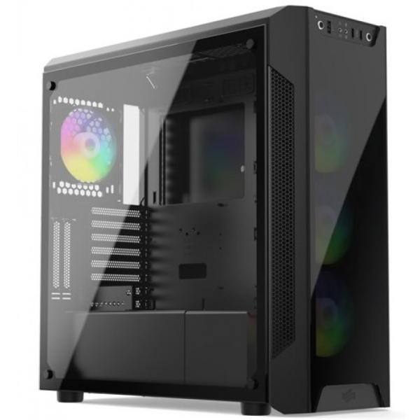 SilentiumPC Armis AR7X EVO TG ARGB, ikkunallinen ATX tornikotelo, mukana 4 ARGB tuuletinta, musta