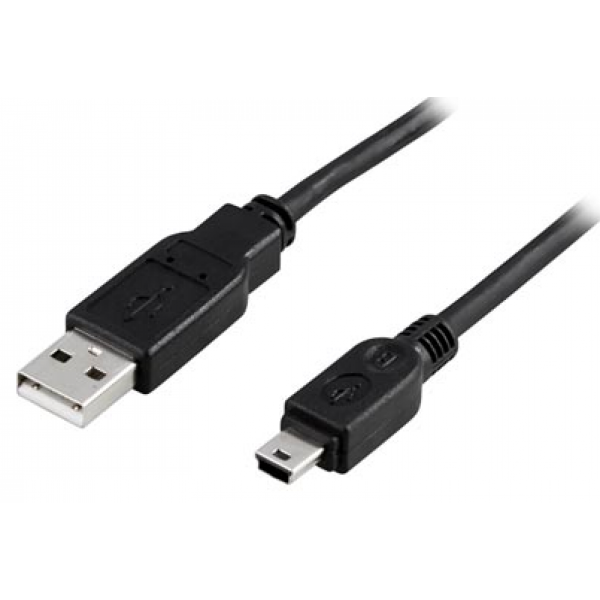 Deltaco 1m USB 2.0 kaapeli A-tyyppi uros - Mini B-tyyppi uros