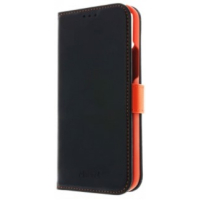 Insmat IPHONE 12 mini suojakotelo, aitoa nahkaa, musta/oranssi, RFID suoja