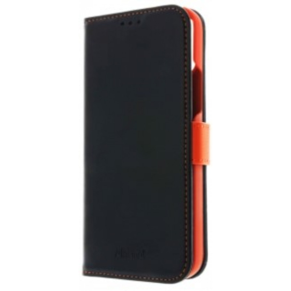 Insmat IPHONE 12 mini suojakotelo, aitoa nahkaa, musta/oranssi, RFID suoja