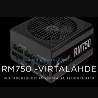 Corsair RM750 750W, 80 PLUS Gold, täysmoduularinen ATX virtalähde