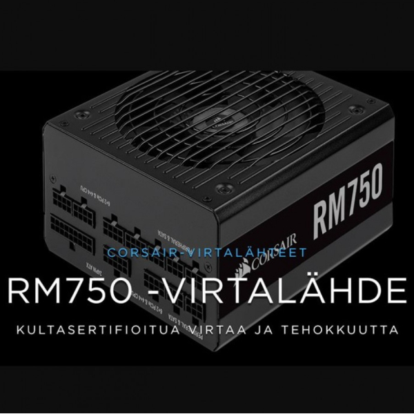 Corsair RM750 750W, 80 PLUS Gold, täysmoduularinen ATX virtalähde